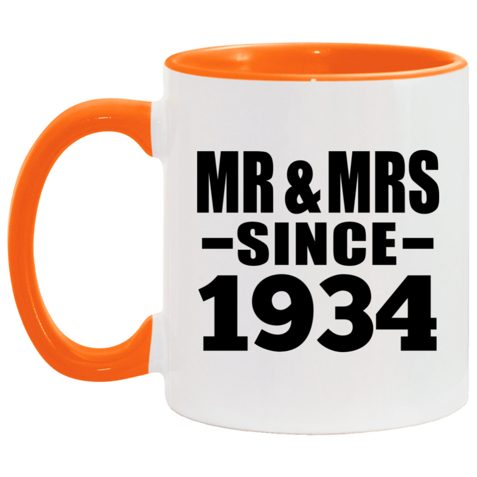 90th Anniversary Mr & Mrs Since 1934 - 11oz Accent Mug Orange