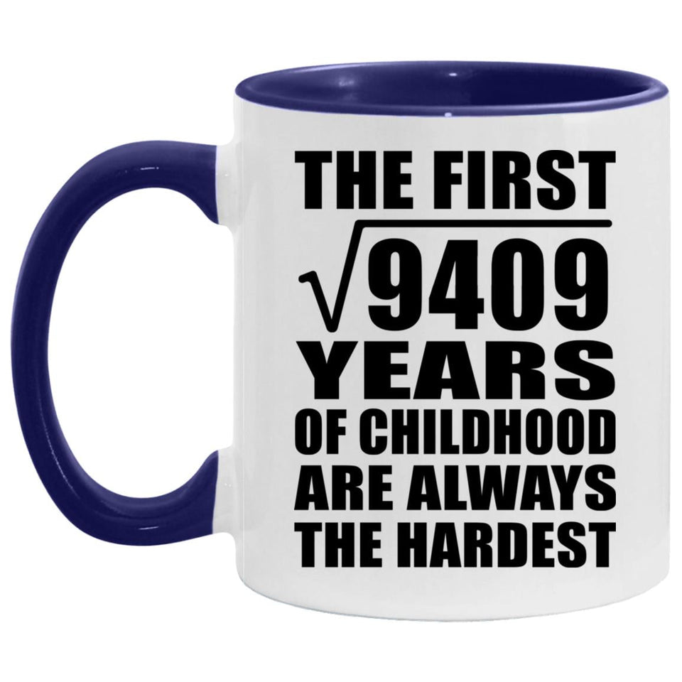 97th Birthday Square Root Of 9409 Years Of Childhood - 11oz Accent Mug Purple