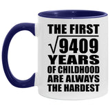 97th Birthday Square Root Of 9409 Years Of Childhood - 11oz Accent Mug Purple