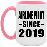 Airline Pilot Since 2019 - 15oz Accent Mug Pink