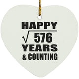 Happy 24th Anniversary Square Root of 576 Years & Counting - Heart Ornament