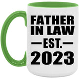 Father In Law Established EST. 2023 - 15oz Accent Mug Green