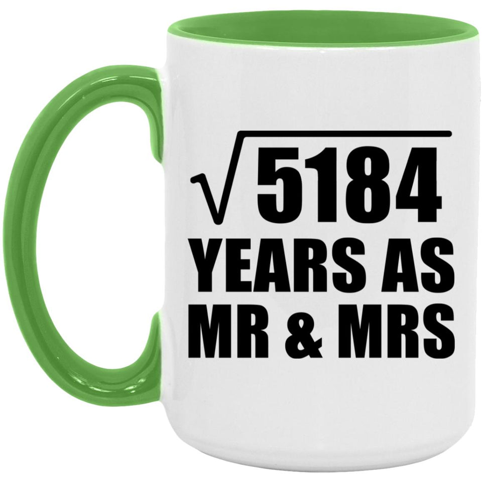 72nd Anniversary Square Root of 5184 Years As Mr & Mrs - 15oz Accent Mug Green