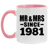 43rd Anniversary Mr & Mrs Since 1981 - 11oz Accent Mug Pink