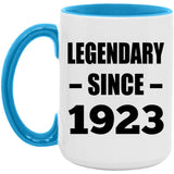 101st Birthday Legendary Since 1923 - 15oz Accent Mug Blue