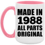 36th Birthday Made in 1988 All Parts Original - 15oz Accent Mug Pink