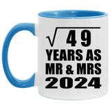 7th Anniversary Square Root of 49 Years As Mr & Mrs 2024 - 11oz Accent Mug Blue