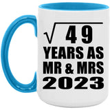 7th Anniversary Square Root of 49 Years As Mr & Mrs 2023 - 15oz Accent Mug Blue