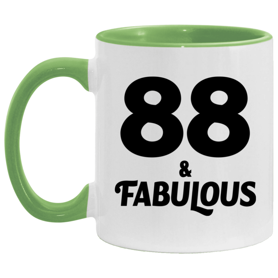 88th Birthday 88 & Fabulous - 11oz Accent Mug Green