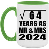 8th Anniversary Square Root of 64 Years As Mr & Mrs 2024 - 15oz Accent Mug Green
