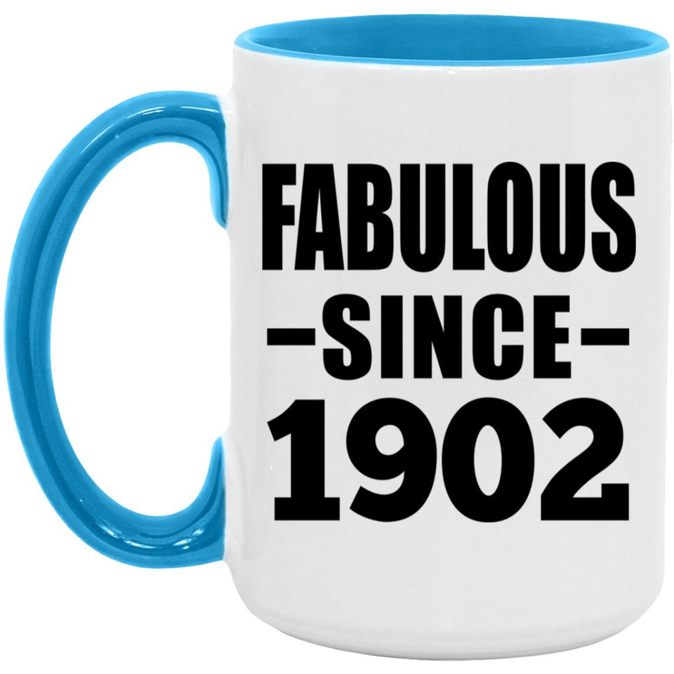 122nd Birthday Fabulous Since 1902 - 15oz Accent Mug Blue