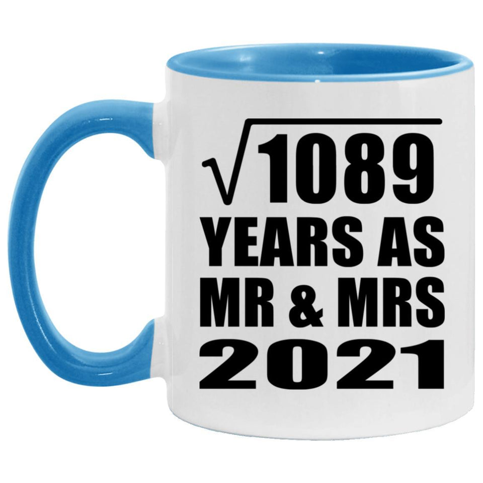 33rd Anniversary Square Root of 1089 Years As Mr & Mrs 2021 - 11oz Accent Mug Blue