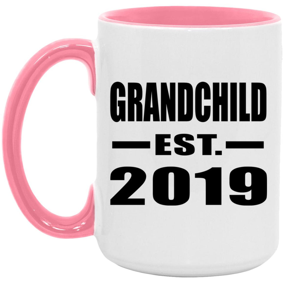 Grandchild Established EST. 2019 - 15oz Accent Mug Pink