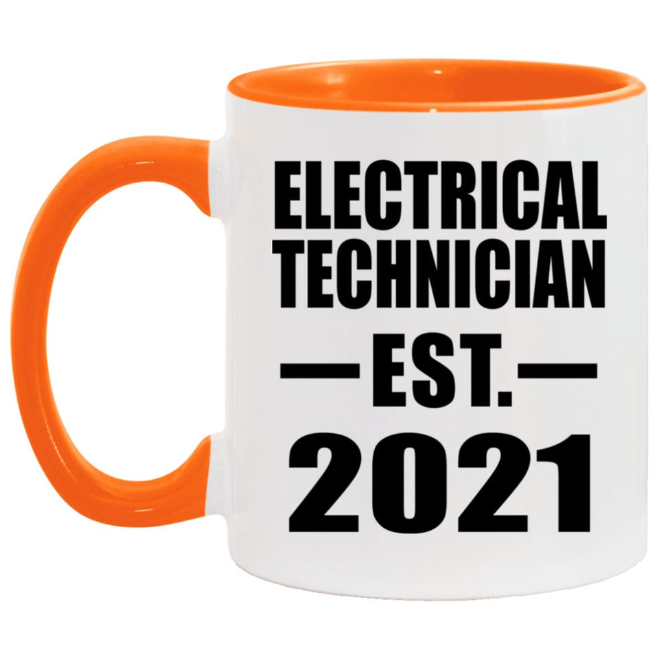 Electrical Technician Established EST. 2021 - 11oz Accent Mug Orange
