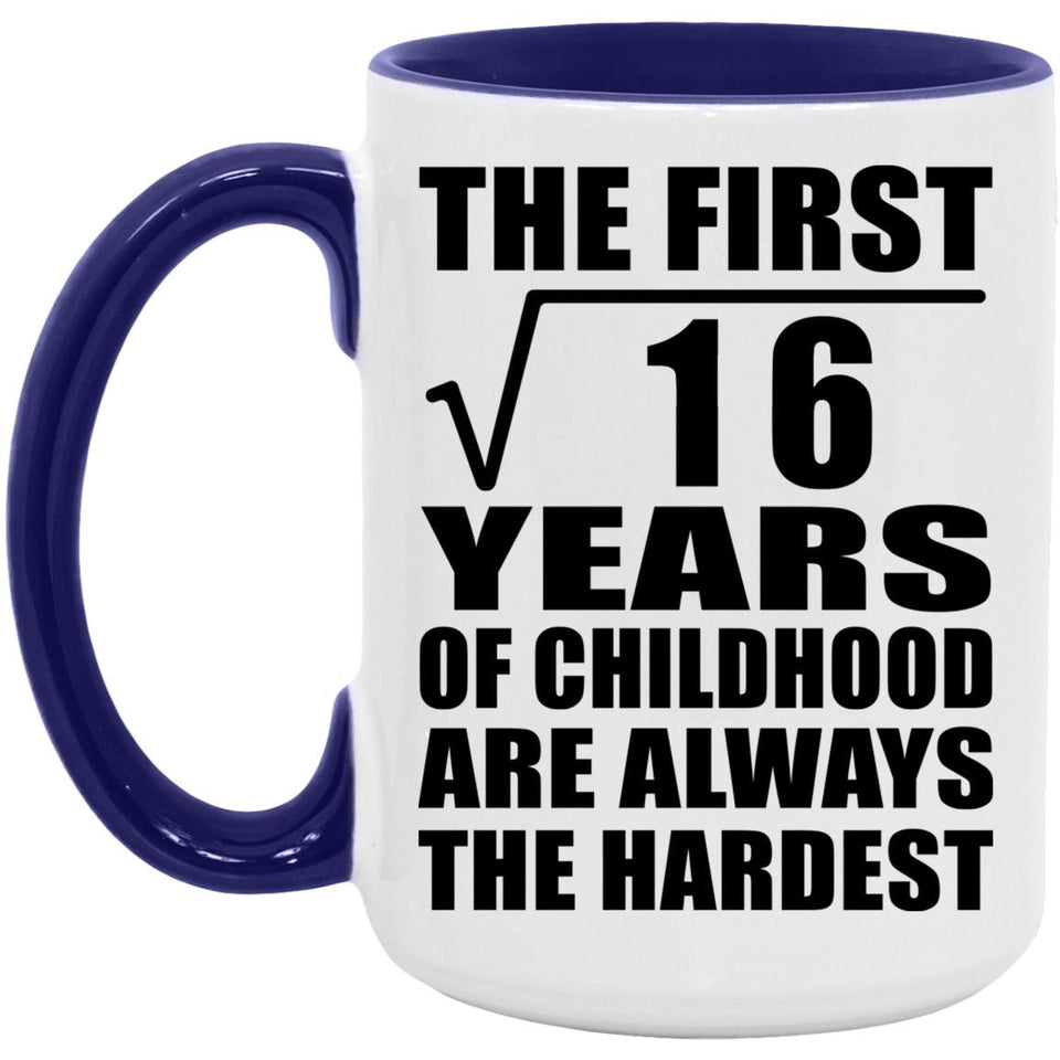 4th Birthday Square Root of 16 Years of Childhood - 15oz Accent Mug Purple