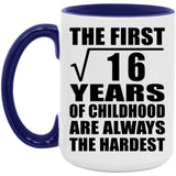 4th Birthday Square Root of 16 Years of Childhood - 15oz Accent Mug Purple