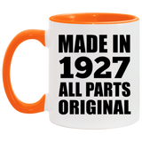 97th Birthday Made in 1927 All Parts Original - 11oz Accent Mug Orange