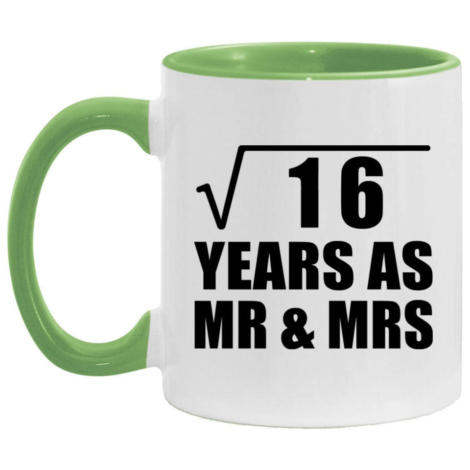 4th Anniversary Square Root of 16 Years As Mr & Mrs - 11oz Accent Mug Green