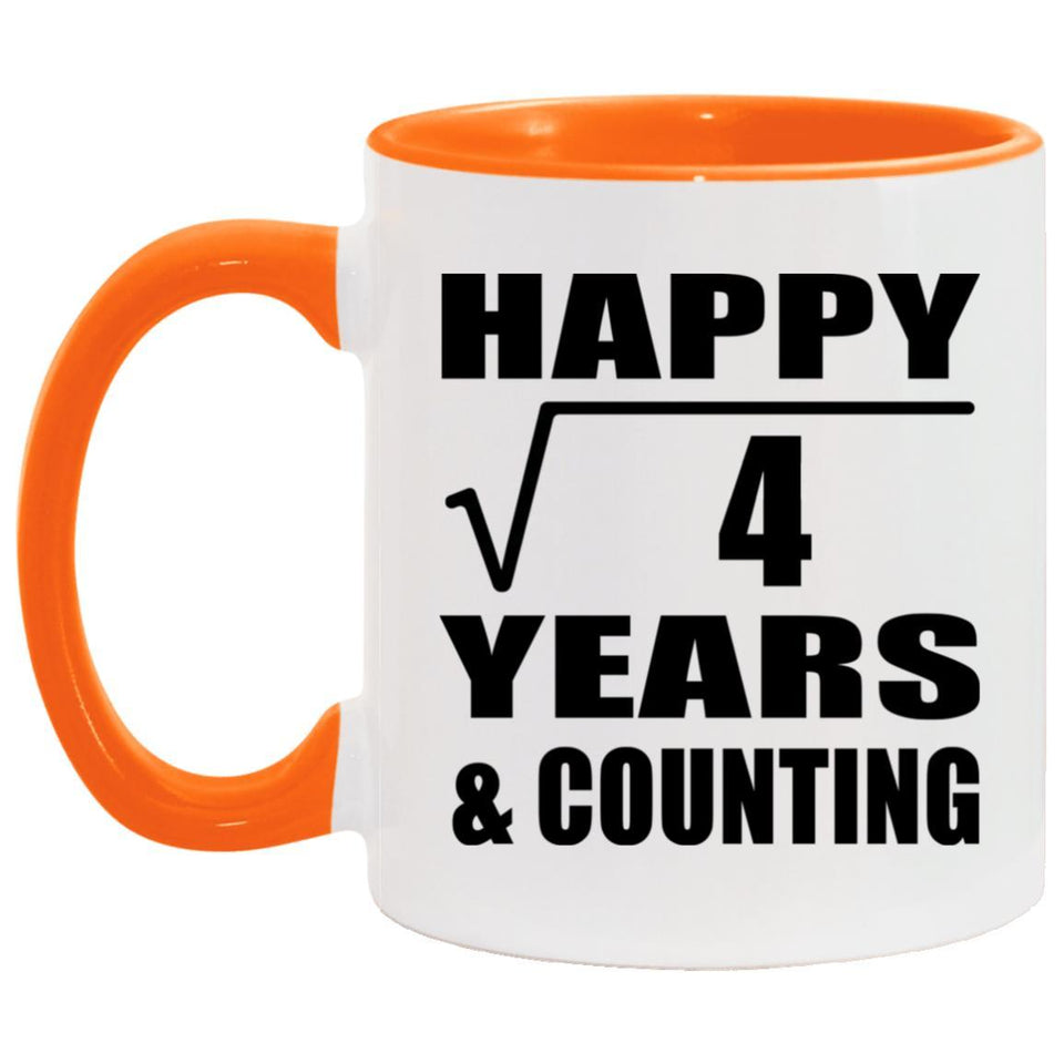 Happy 2nd Anniversary Square Root of 4 Years & Counting - 11oz Accent Mug Orange