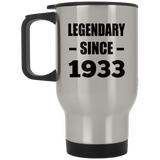 91st Birthday Legendary Since 1933 - Silver Travel Mug