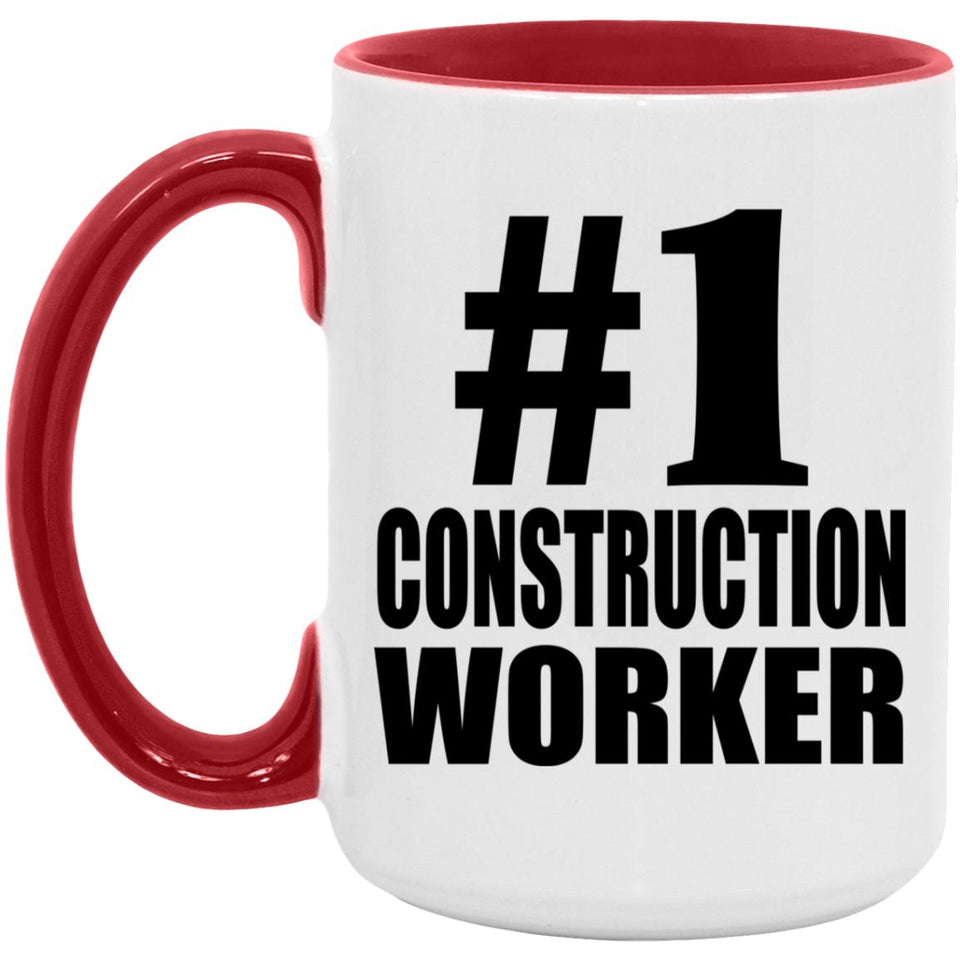 Number One #1 Construction Worker - 15oz Accent Mug Red