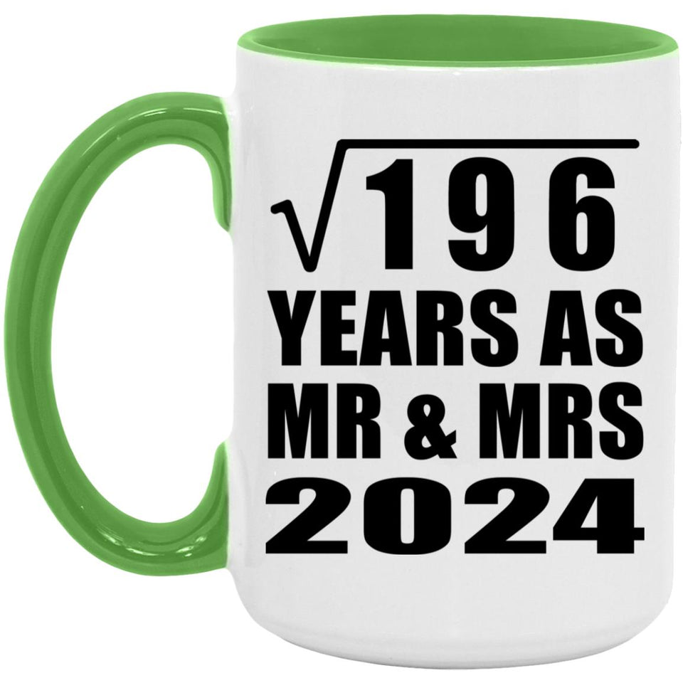 14th Anniversary Square Root of 196 Years As Mr & Mrs 2024 - 15oz Accent Mug Green