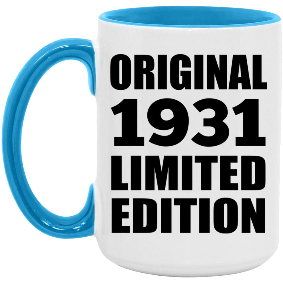 93rd Birthday Original 1931 Limited Edition - 15oz Accent Mug Blue