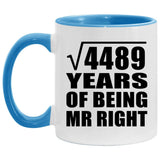 67th Anniversary Square Root of 4489 Years of Being Mr Right - 11oz Accent Mug Blue