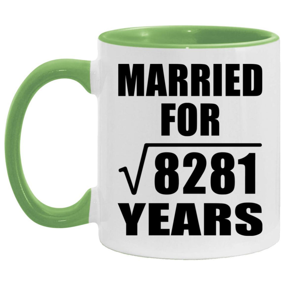 91st Anniversary Married For Square Root of 8281 Years - 11oz Accent Mug Green