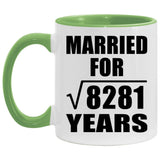 91st Anniversary Married For Square Root of 8281 Years - 11oz Accent Mug Green
