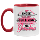 My Biggest Reason For Living Calls Me Grandma - 11oz Accent Mug Red