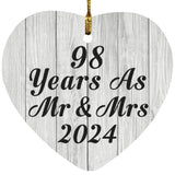 98th Anniversary 98 Years As Mr & Mrs 2024 - Heart Ornament F