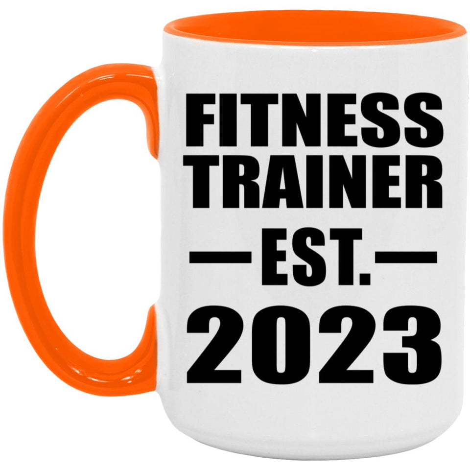 Fitness Trainer Established EST. 2023 - 15oz Accent Mug Orange