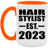 Hair Stylist Established EST. 2023 - 15oz Accent Mug Orange