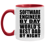 Software Engineer By Day World's Best Dad By Night - 11oz Accent Mug Red