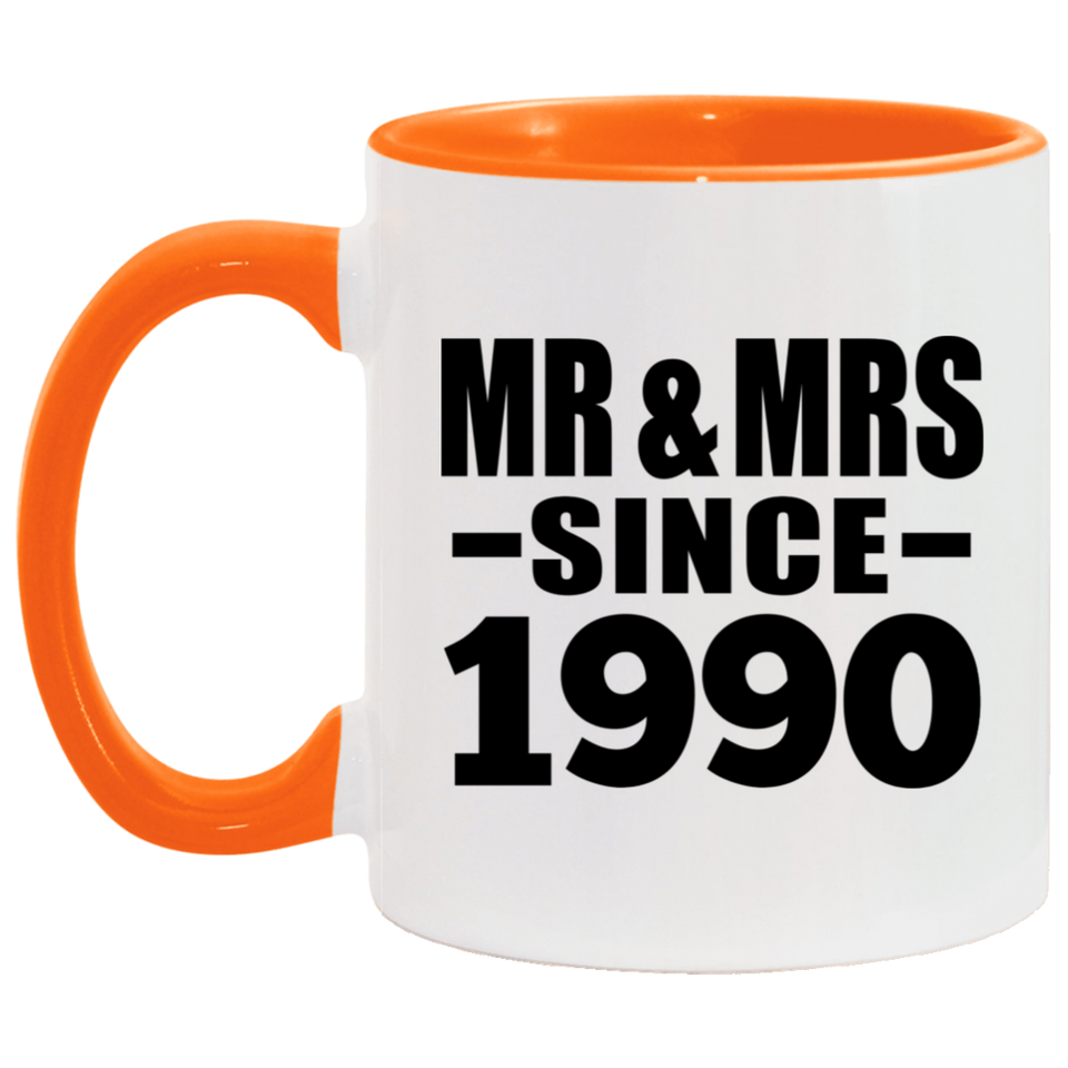 34th Anniversary Mr & Mrs Since 1990 - 11oz Accent Mug Orange