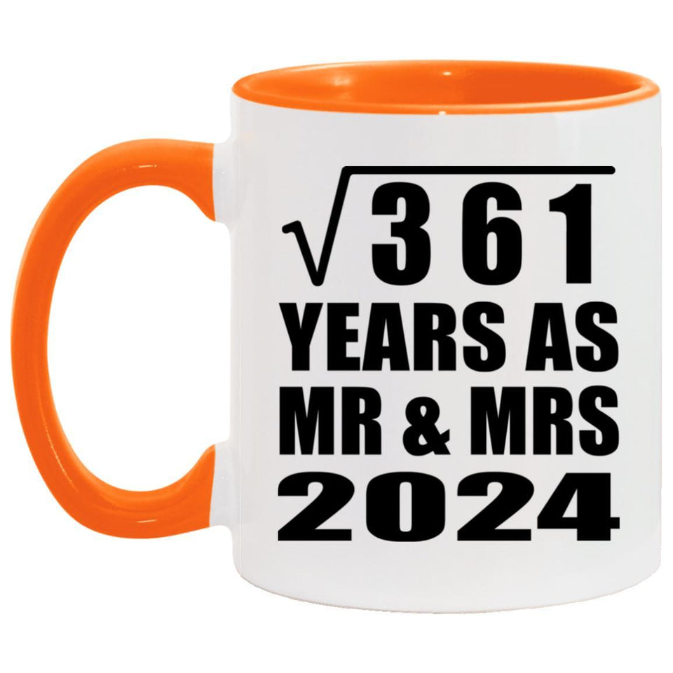 19th Anniversary Square Root of 361 Years As Mr & Mrs 2024 - 11oz Accent Mug Orange