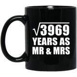 63rd Anniversary Square Root of 3969 Years As Mr & Mrs - 11oz Coffee Mug Black