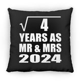 2nd Anniversary Square Root of 4 Years As Mr & Mrs 2024 - Throw Pillow Black