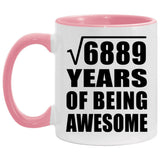 83rd Birthday Square Root of 6889 Years of Being Awesome - 11oz Accent Mug Pink