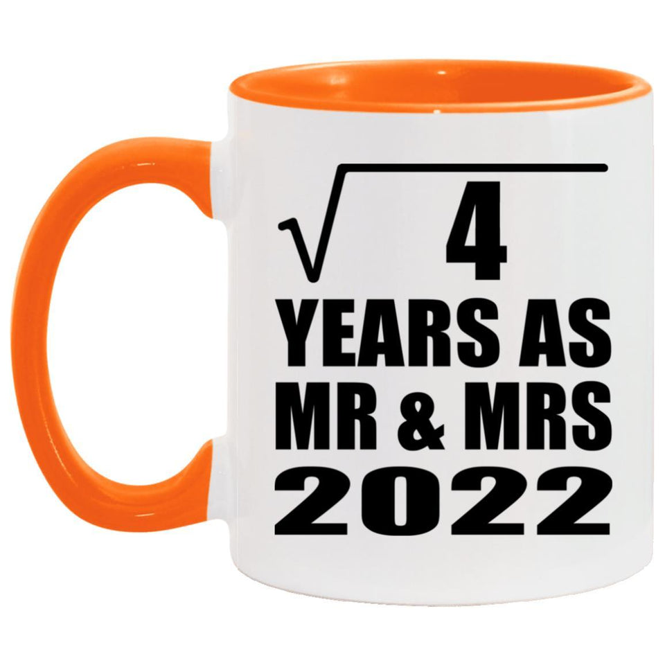 2nd Anniversary Square Root of 4 Years As Mr & Mrs 2022 - 11oz Accent Mug Orange