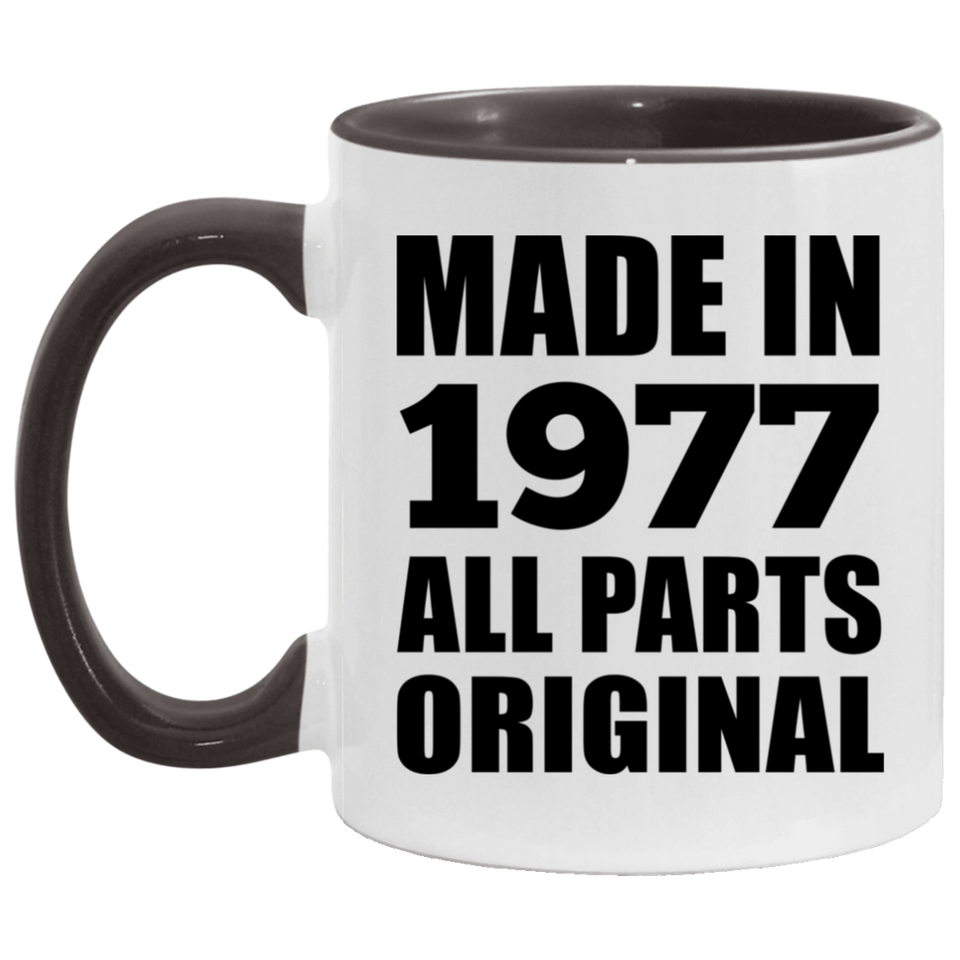 47th Birthday Made in 1977 All Parts Original - 11oz Accent Mug Black