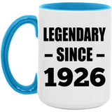 98th Birthday Legendary Since 1926 - 15oz Accent Mug Blue