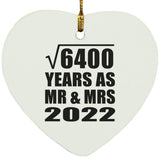 80th Anniversary Square Root of 6400 Years As Mr & Mrs 2022 - Heart Ornament