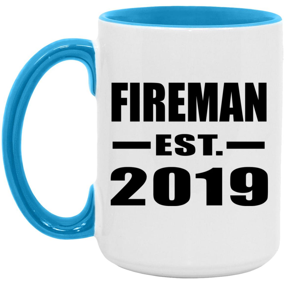 Fireman Established EST. 2019 - 15oz Accent Mug Blue