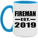 Fireman Established EST. 2019 - 15oz Accent Mug Blue