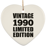 34th Birthday Vintage 1990 Limited Edition - Heart Ornament