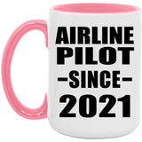 Airline Pilot Since 2021 - 15oz Accent Mug Pink