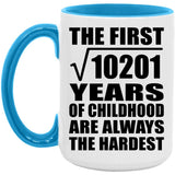101st Birthday Square Root of 10201 Years of Childhood - 15oz Accent Mug Blue