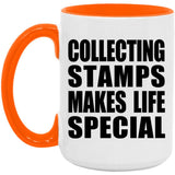 Collecting Stamps Makes Life Special - 15oz Accent Mug Orange